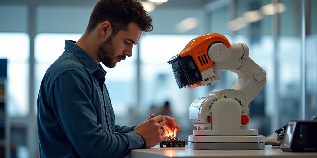 Operatore umano che lavora fianco a fianco con un robot collaborativo